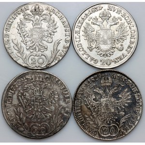 Austria, set of 20 Kreuzer coins from 1770-1831, (4 pieces)