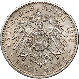Germany, Baden, Friedrich II, 5 Mark 1913 G, Karlsruhe