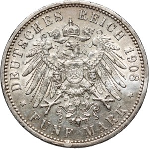 Germany, Prussia, Wilhelm II, 5 Mark 1908 A, Berlin