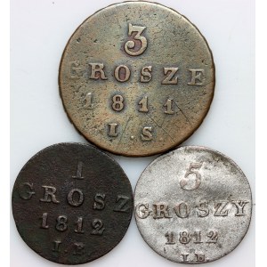 Duchy of Warsaw, Frederick Augustus I, set of coins from 1811–1812, Warsaw, (3 pieces)