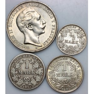 Allemagne, ensemble de pièces d'argent datant de 1875 à 1914 (4 pièces)