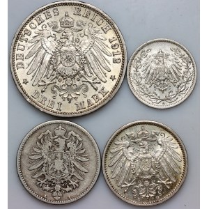 Allemagne, ensemble de pièces d'argent datant de 1875 à 1914 (4 pièces)