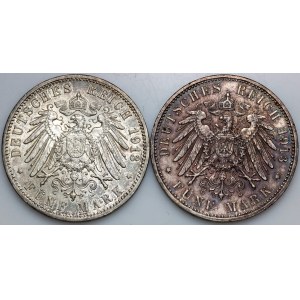 Allemagne, Hambourg, série de pièces de 5 marks de 1913 (2 pièces)