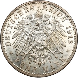 Německo, Prusko, Vilém II., 5 marek 1913 A, Berlín, 25. výročí vlády