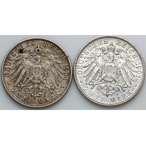 Německo, sada mincí v hodnotě 2 marky z let 1901–1904 (2 kusy)