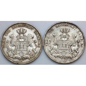 Allemagne, Hambourg, série de pièces de 5 marks datant de 1901 à 1907 (2 pièces)