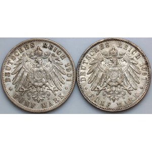 Allemagne, Hambourg, série de pièces de 5 marks datant de 1901 à 1907 (2 pièces)