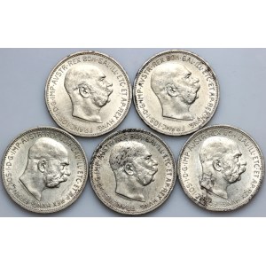 Austria, Franz Joseph, 2 Corona coin set 1912, Vienna, (5 pieces)