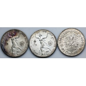 Autriche, François-Joseph Ier, série de pièces de 5 couronnes datant de 1908-1909 (3 pièces)
