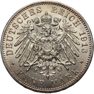 Germany, Prussia, Wilhelm II, 5 Mark 1913 A, Berlin, 25th Anniversary of the Reign