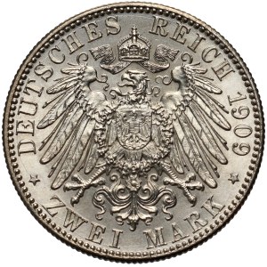 Germany, Saxony, Friedrich August III, 2 Mark 1909, Muldenhütten, Leipzig University