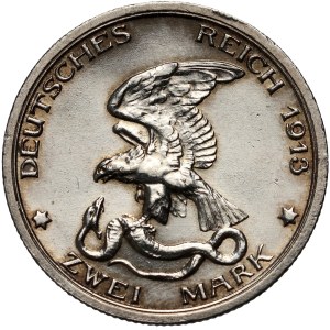 Germany, Prussia, Wilhelm II, 2 Mark 1913 A, Berlin 100-years Battle of Leipzig