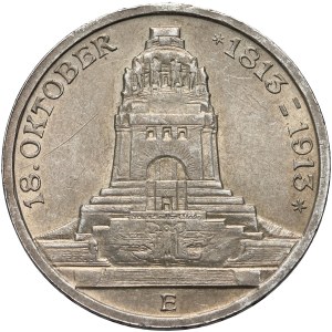 Germany, Saxony, Friedrich August III, 3 Mark 1913 E, Muldenhütten, Battle of Leipzig