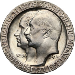Germany, Prussia, Wilhelm II, 3 Mark 1910 A, 100th anniversary of the University of Berlin