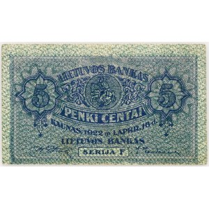 Lithuania, 5 cents 1922, series F