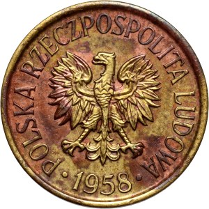 Volksrepublik Polen, 5 Groszy 1958, PROBE, Messing