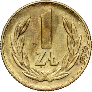People's Republic of Poland, 1 zloty, 1957, PRÓBA, brass, low-relief inscription, DESTRUKT stamped twice over the PRÓBA inscription, very rare