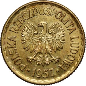 People's Republic of Poland, 1 zloty, 1957, PRÓBA, brass, low-relief inscription, DESTRUKT stamped twice over the PRÓBA inscription, very rare