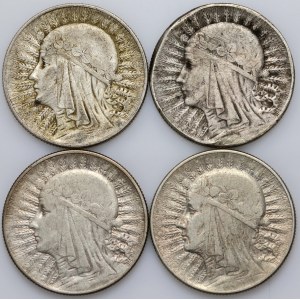 II RP, zestaw monet 5 złotych z lat 1933-1934, Głowa Kobiety, (4 sztuki)