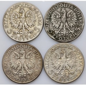 II RP, zestaw monet 5 złotych z lat 1933-1934, Głowa Kobiety, (4 sztuki)