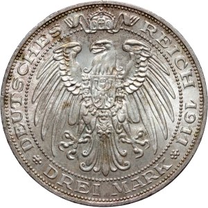Germany, Prussia, Wilhelm II, 3 Mark 1911 A, 100 years University of Wroclaw