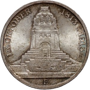 Germany, Saxony, Friedrich August III, 3 Mark 1913 E, Muldenhütten, Battle of Leipzig
