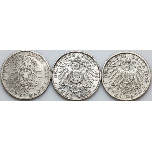 Allemagne, série de pièces de 2 marks datant de 1876 à 1902 (3 pièces)