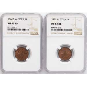 Austria, set of 1 Kreuzer coins from 1861-1881, Vienna, (2 pieces)