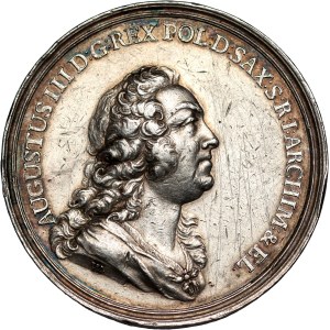 August III., medaila z roku 1747, svadba Fridricha Christiana a Antoníny Bavorskej
