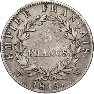 France, Napoleon I, 5 Francs 1815 W, Lille, Hundred Days, rare