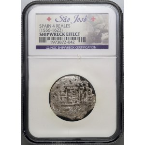 Spanien, 4 Reales 1556–1622, Schiffswrackmünze, Schiff „Sao Jose“