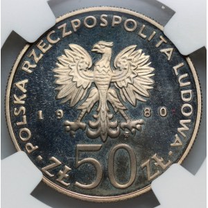 People's Republic of Poland, 50 złotych, 1980, Bolesław I the Brave, mirror image postmark