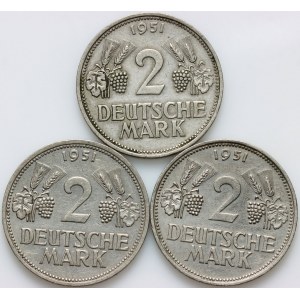 Germany, set of coins 2 Mark 1951, (3 pieces)