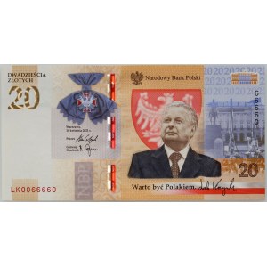 Third Republic of Poland, 20 zlotych, 2021, Lech Kaczyński: “It’s Worth Being Polish,” LK series, number 0066660