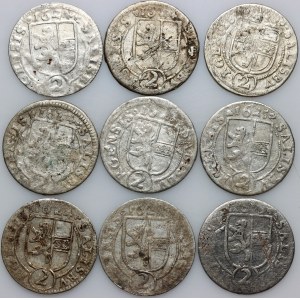 Austria, Salzburg, Paris von Lodron 1619-1653, set of 2 Kreuzer coins, (9 pieces)