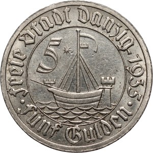 Wolne Miasto Gdańsk, 5 guldenów 1935, Berlin, Koga