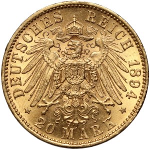 Germany, Saxony, Albert I, 20 marks 1894 E, Muldenhütten
