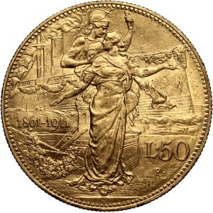 Italy, Victor Emmanuel III, 50 Lire 1911 R, Rome, 50th anniversary of the Kingdom of Italy