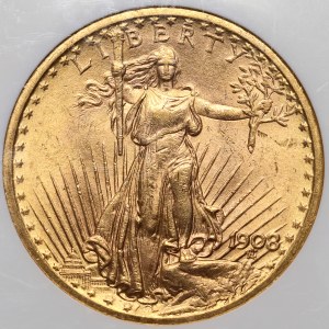 États-Unis d'Amérique, 20 dollars 1908, Philadelphie, Saint-Gaudens, sans devise