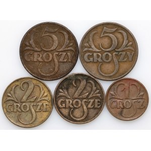 Deuxième République polonaise, série de pièces de grosz datant de 1923 à 1933 (5 pièces)