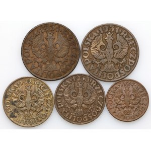 Deuxième République polonaise, série de pièces de grosz datant de 1923 à 1933 (5 pièces)