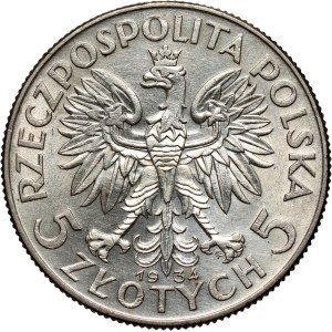 Second Polish Republic, 5 zlotych, 1934, Warsaw, Woman's Head