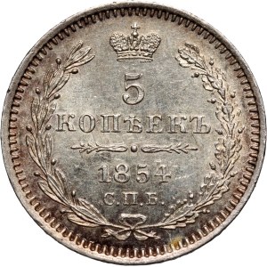 Russia, Nicholas I, 5 Kopecks 1854 СПБ HI, St. Petersburg