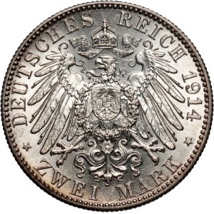 Allemagne, Saxe, Frédéric-Auguste III, 2 marks 1914 E, Muldenhütten
