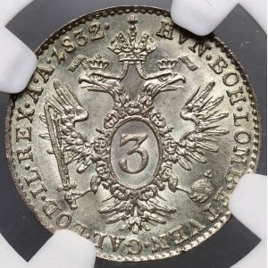 Austria, Francis I, 3 kreuzer 1832 A, Vienna