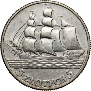 Second Polish Republic, 5 zlotych, 1936, Warsaw, Sailing Ship