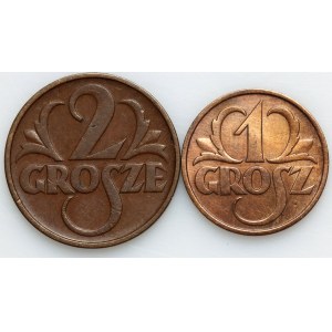 II RP, zestaw monet groszowych z 1935 roku, (2 sztuki)
