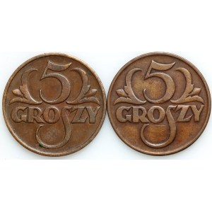 Second Polish Republic, set of 5 groszy coins from 1925–1935 (2 pieces)