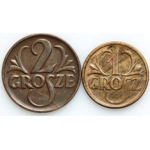 Second Polish Republic, set of grosz coins from 1927 (2 pieces)