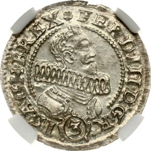 Österreich Böhmen/Schlesien 3 Kreuzer 1637 HR Glatz NGC MS 64 TOP POP